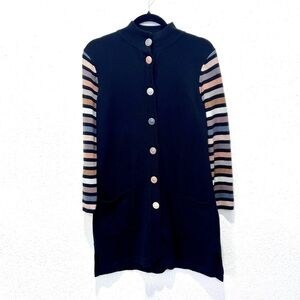 Bob Mackie Black Cardigan Sweater with Striped Sleeves XS